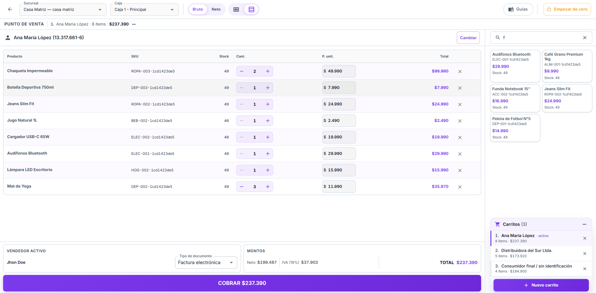 Punto de venta de Komercio con varios carritos